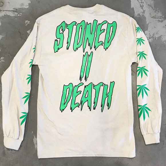 NEW STONED II DEATH LONG SLEEVE TEE STONER FUNNY - Picture 2 of 2